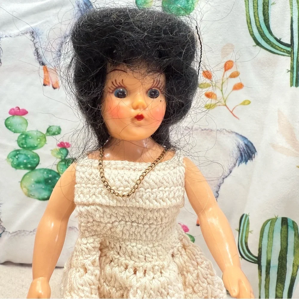 Vintage Doll with Cream Dress and Red Trim